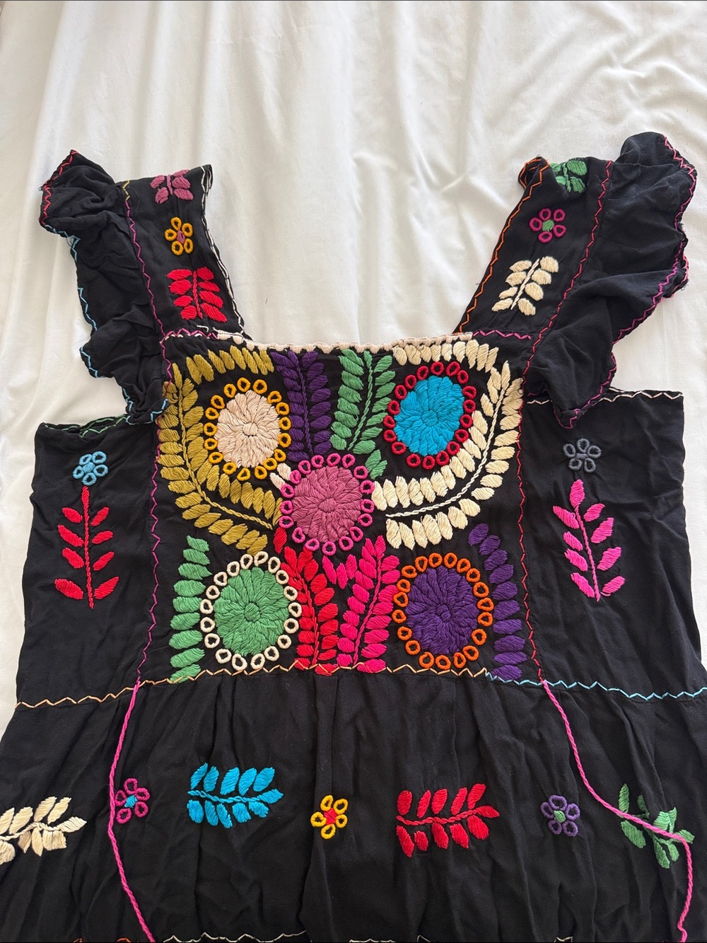 Colorful Embroidered Black Dress